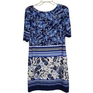Eliza J Dress 6 Ocean Blue Floral Beachy  Stretch Oceanic Bohemian Girly Travel